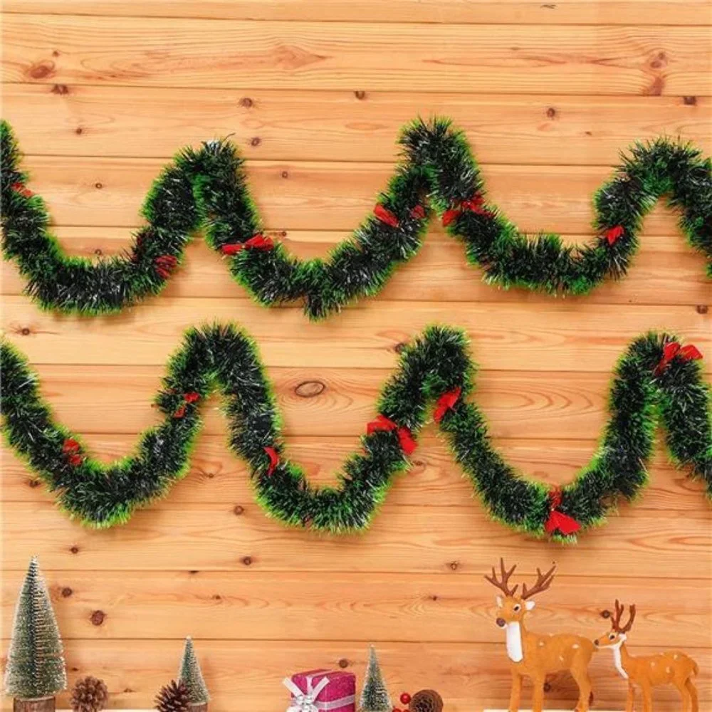 3Pcs x 8.2ft (Total:24.6ft) Christmas Tinsel Garlands with 24 Pcs Red Bows